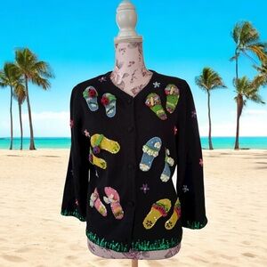 Vintage Emma Tricot Embroidered Beaded Slipper's Cardigan